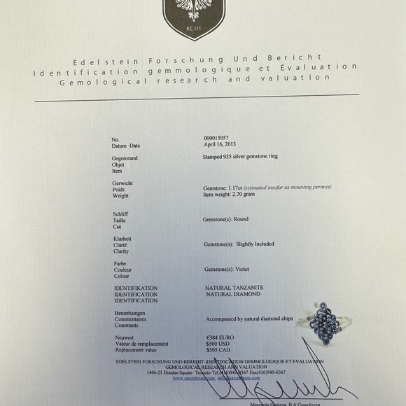 Sterling Silver Tanzanite & Diamond Ring - Picture 7 of 8